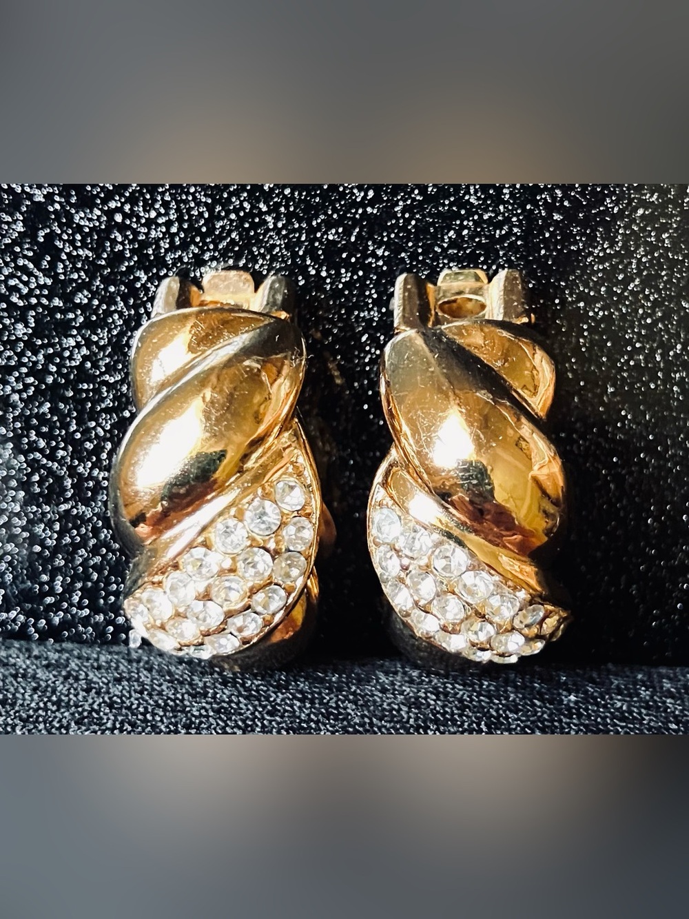Vintage Christian Dior Twisted Gold-Plated Rhinestone Clip-On Earrings